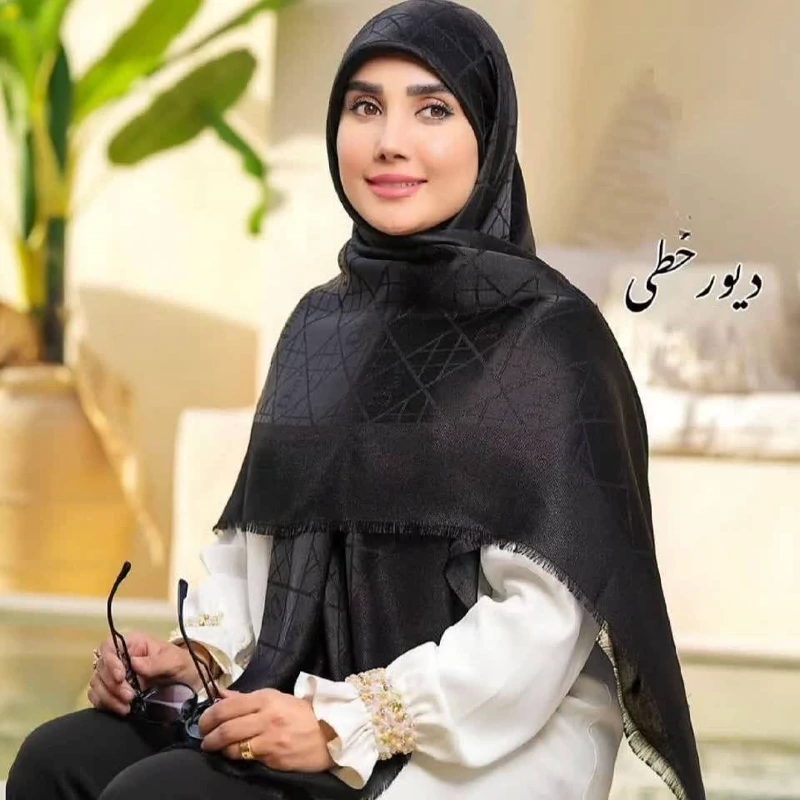 روسری مشکی نخ ژاکارد قواره 140