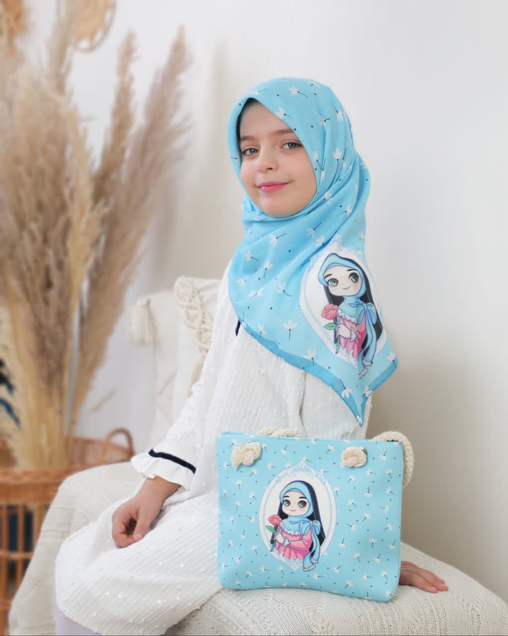 ست روسری و کیف دخترانه راحیل ( زمینه آبی )
