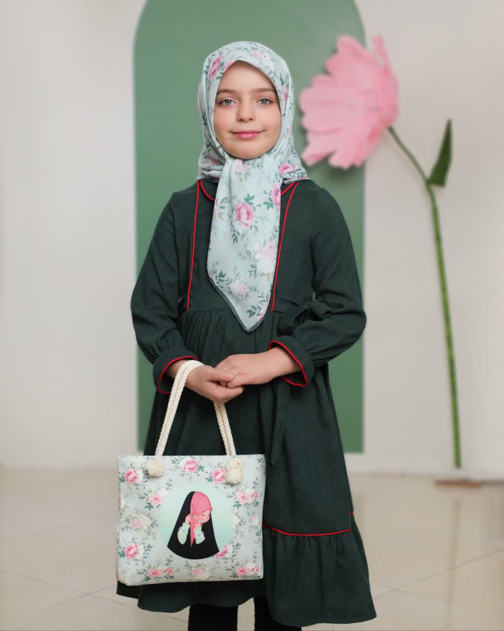 ست روسری و کیف دخترانه راحیل ( سبز دریایی )