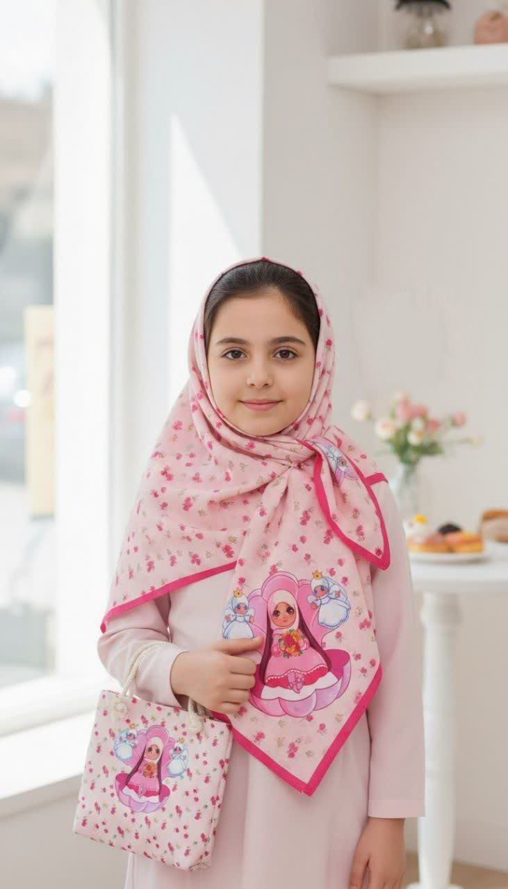 ست روسری و کیف دخترانه راحیل ( طرح شکوفه 3 )
