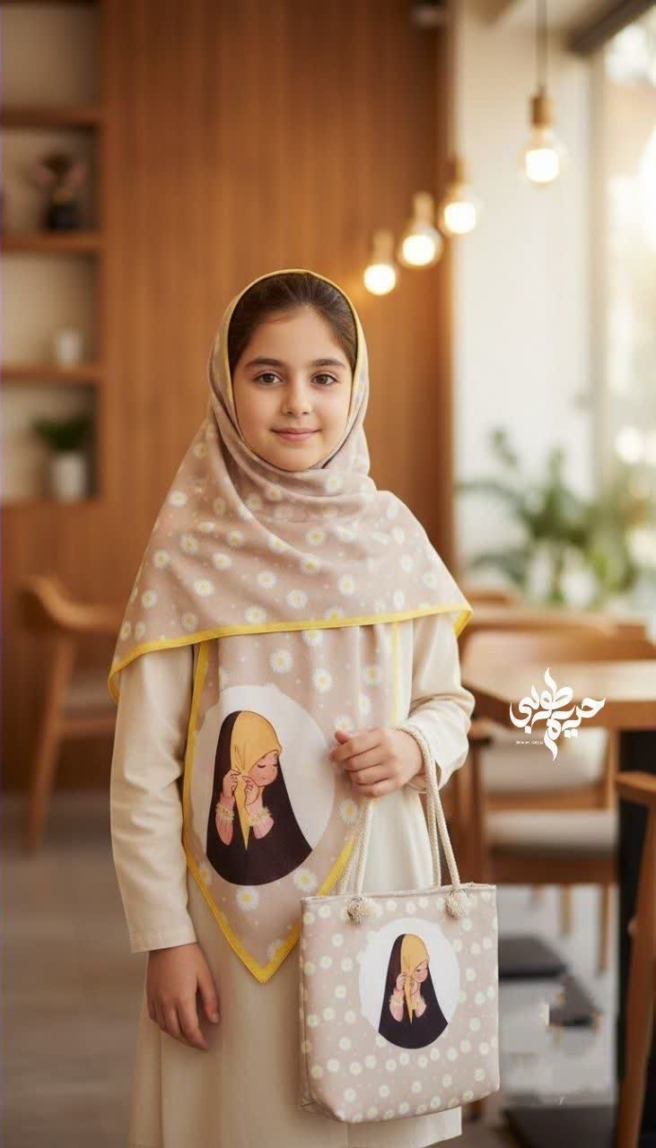 ست روسری و کیف دخترانه راحیل ( زمینه لیمویی)